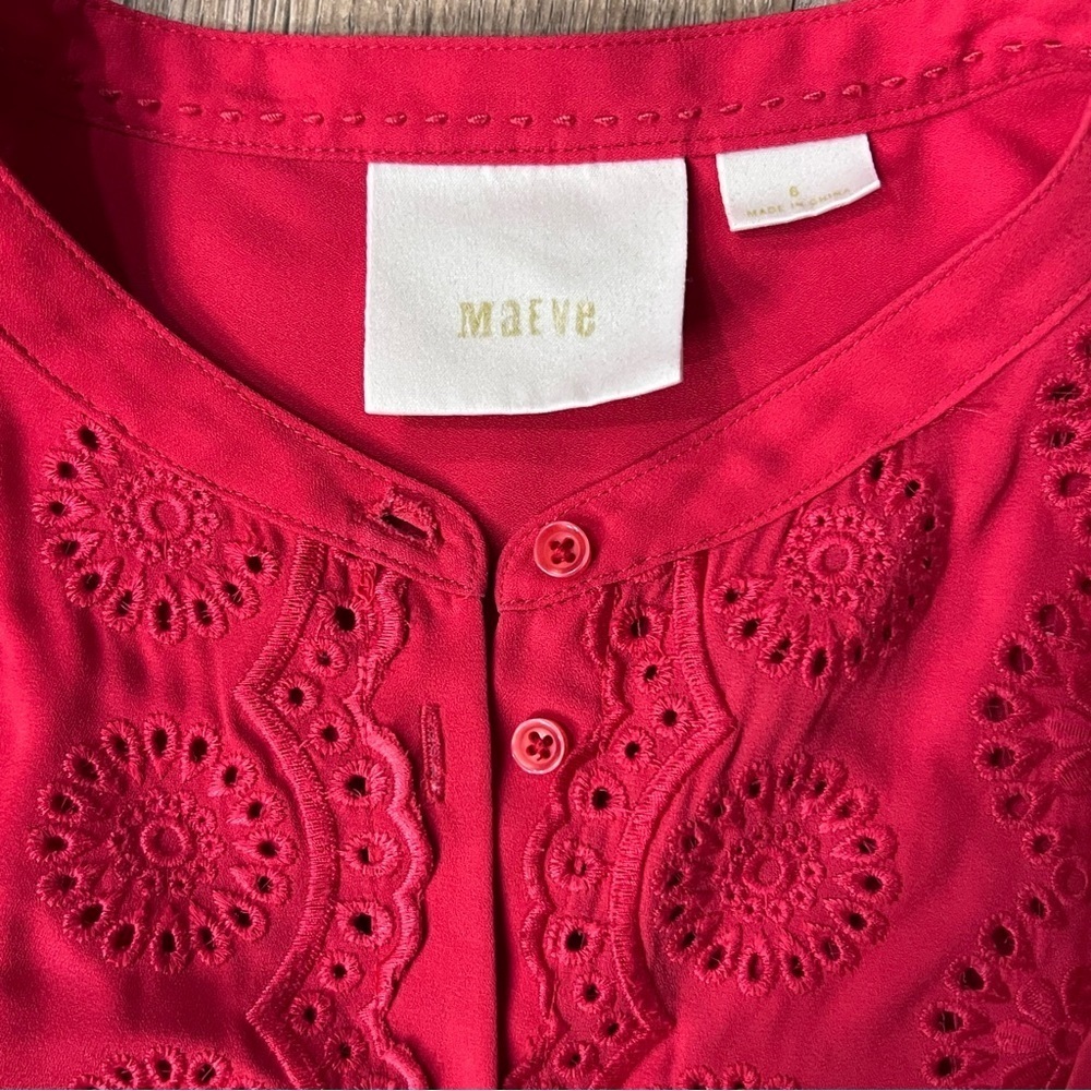 Anthropologie Maeve Top Blouse Marguerite Blouse Red Sleeveless Tank Tomato Lace - Picture 7 of 10